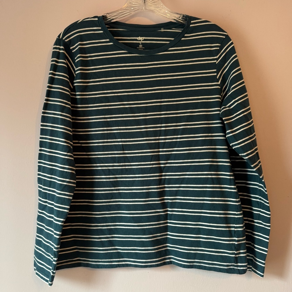 dip Teal and White Striped Long Sleeve Tee